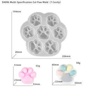 Détails du moule en silicone à 7 cavités en forme de patte de chat pour résine DIY