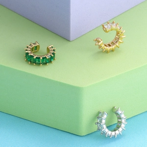 Kupfer Strass Ohrklemme Geometrisch T-Förmig Mikro Eingelegt Funkelnd C-Förmig Clip-On Ohrringe Für Damen Mode Schmuck Geschenk