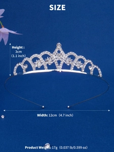Detailed dimensions of silver rhinestone princess tiara with height and width labels