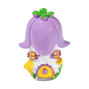 Miniature resin dream castle fairy garden house with purple flower roof and white walls