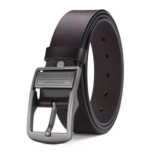 Ceinture classique en cuir marron foncé pour homme avec boucle argentée vintage gravée