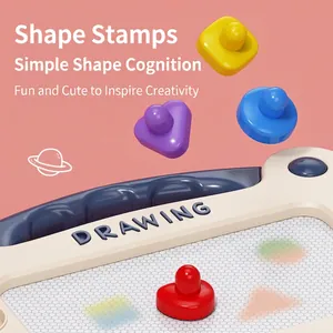 Children magnetic drawing board toy with colorful shape stamps for early learning