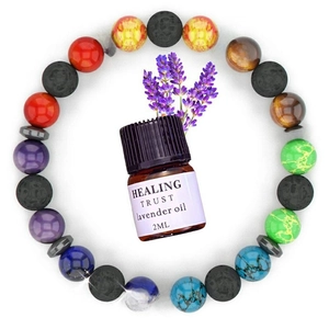 Natural Stone Chakra Bracelet And Lavender Essential Oil Lava Stone Diffuser Healing Yoga Beaded Aromatherapy Jewelry