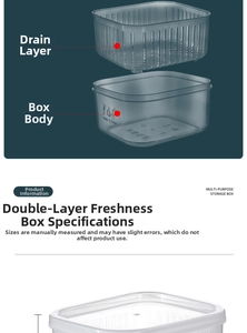 Detail view of the double-layer food storage box with drainage layer and airtight lid