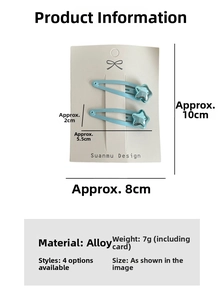 Detail view of 5.5cm light blue metallic star hair clips with size and weight dimensions