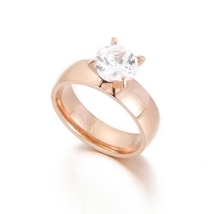 Bague Solitaire Acier Inoxydable Grand Zircone Quatre Griffes Carrée Ronde Cristal Anneau Large Bijoux Pour Femmes