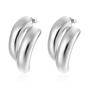 Modern chunky silver hoop earrings in a polished double-layer C-shape design