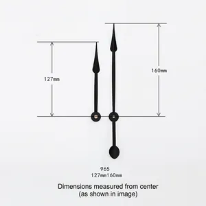 DIY black metal clock hands replacement kit with 127mm and 160mm technical dimensions