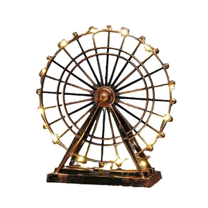 Vintage iron ferris wheel model with LED lights for home decor in bronze finish
