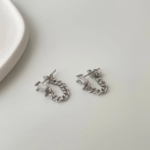 Minimalist S925 sterling silver chain earrings with rectangular zircon stones