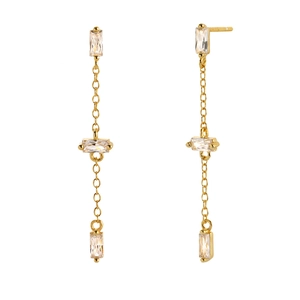 Elegant S925 sterling silver long tassel drop earrings with sparkling zircon crystals