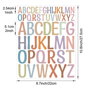 Detail of colorful waterproof vinyl alphabet stickers in 1-inch and 2-inch sizes