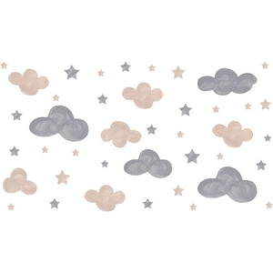 Watercolor beige and grey clouds with stars wall stickers for children's room decoration