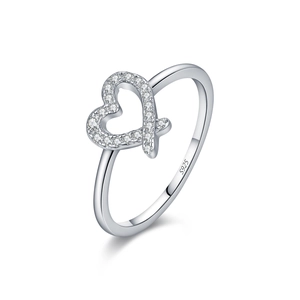 Irregular heart-shaped S925 sterling silver ring with sparkling pavé moissanite stones