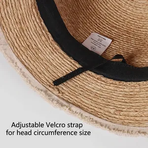 Elegant natural raffia straw sun hat with adjustable inner strap for women's vacation