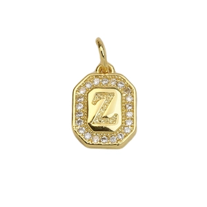 Detailed view of square 18k gold plated pendant with letter Z and zircon inlay