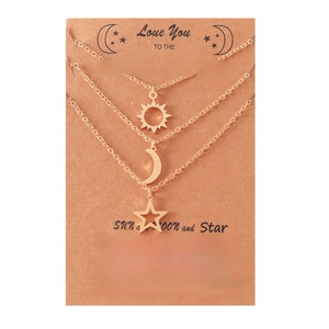 Collier multicouche en acier doré avec pendentifs soleil, lune et étoile pour femmes