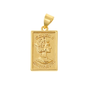 Golden Elizabeth II relief rectangle pendant in 18K gold plated copper jewelry