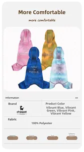 Detailansicht bunter wasserdichter Hunde-Regenmäntel aus Polyester in Rosa, Blau und Gelb