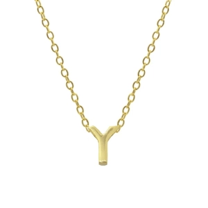 Detail of a gold plated 925 sterling silver chain featuring a 3D letter Y pendant