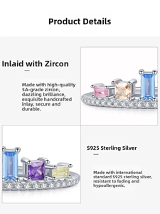 Detail of S925 sterling silver ring featuring colorful 5A cubic zirconia stones