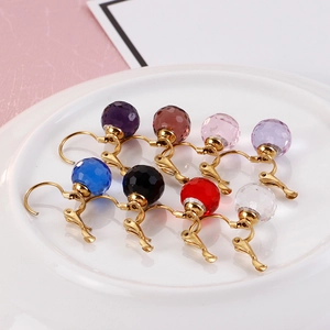 Chic 10mm multi-color faceted crystal ball earrings with gold-plated titanium steel hooks