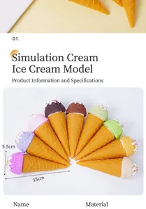 Detailed view of colorful PVC ice cream cones showing 15cm height and 5.5cm width dimensions