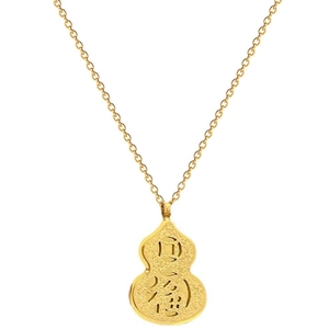 Titanium steel gold gourd necklace with Fu character pendant on white background