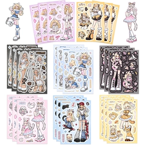 Anime girl cartoon stickers set for DIY scrapbooking and luggage decoration in pastel colors
