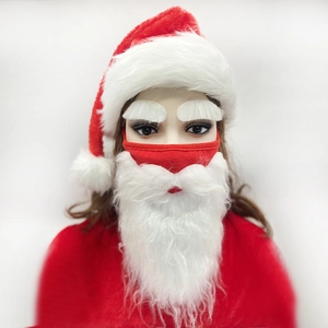 Plush Santa Claus Costume Accessories Christmas Hat And Beard Mask Funny Eyebrows Velvet Gloves For Holiday Party Red White