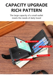 Detail view of the multi-slot interior and leather coin pocket of this mens wallet