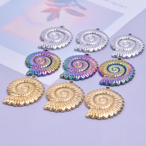 9pcs spiral conch shell pendants in silver, rainbow, and gold finish for DIY jewelry
