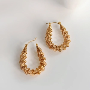 18k gold plated wave-shaped coiled spring earrings made of high-quality titanium steel