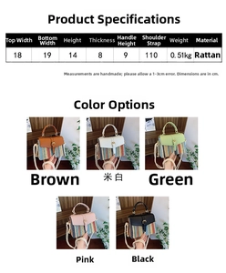 Tabella taglie e opzioni colore per la borsa a tracolla in paglia intrecciata