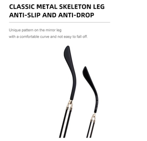 Detail of gold metal temples with black anti-slip tips and engraved model parameters