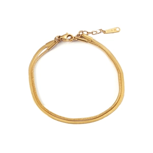 Minimalist double-layer gold stainless steel snake chain bracelet for women with extension