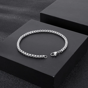 Polished silver stainless steel 3.5mm box chain bracelet with secure lobster clasp