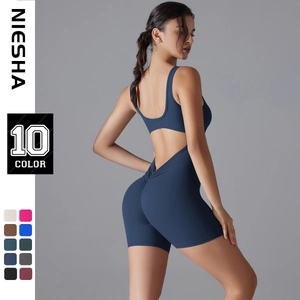 Women Yoga Romper Sleeveless Backless Workout Jumpsuit Ruched Butt Tummy Control Slimming Bodysuit Sports Activewear