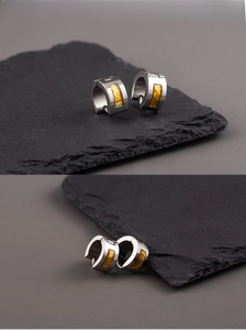U-shaped matte titanium steel earrings with amber resin inlay for men and women