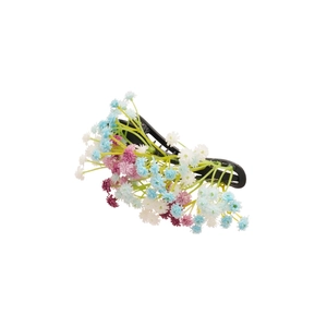 Elegant acrylic flower cluster hair clip with blue and purple petals on white background