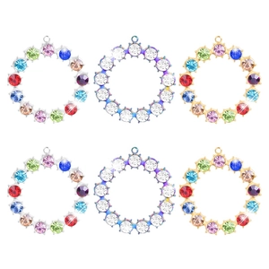Women Stainless Steel Multicolor Rhinestone Round Pendant Necklace Vacuum Electroplated Geometric Circle Choker Fashion Jewelry