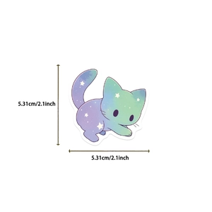 Detailed view of starry galaxy cat sticker with dimensions showing 5.31cm width and height