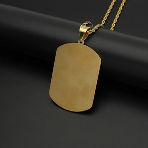 Hiphop gold plated stainless steel lion military tag pendant with twisted rope chain