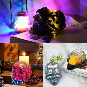Detailed silicone mold showcasing skull-shaped candle holders and succulent planters