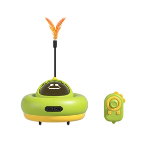 Electric UFO cat toy with remote control, yellow feathers and cute monster design