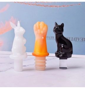 DIY resin silicone molds for rabbit cat paw and kitty shaped wine bottle stoppers