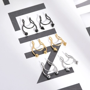 U-shaped non-pierced nose ring set in gold silver black with bead and spike ends