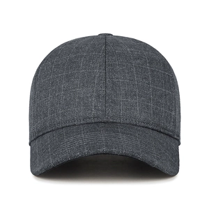 Dark grey plaid baseball cap with warm crystal velvet lining for men in winter