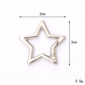 Star-shaped silver zinc alloy spring hook keychain clasp with 3cm dimensions and 5.5g weight