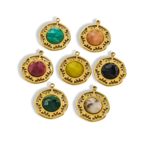 French vintage stainless steel 14K gold plated natural stone charms for DIY jewelry making